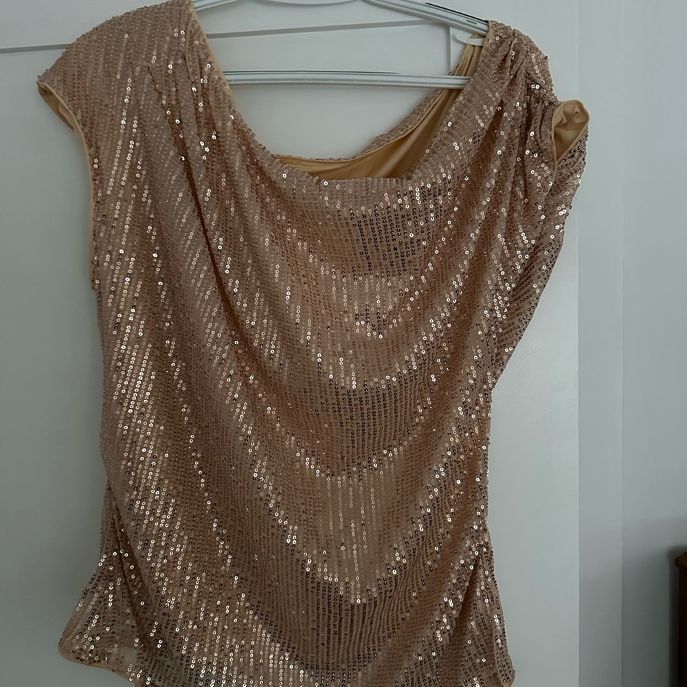 Grace Karin Sequin Blouse in Champagne Gold new with tag XL
